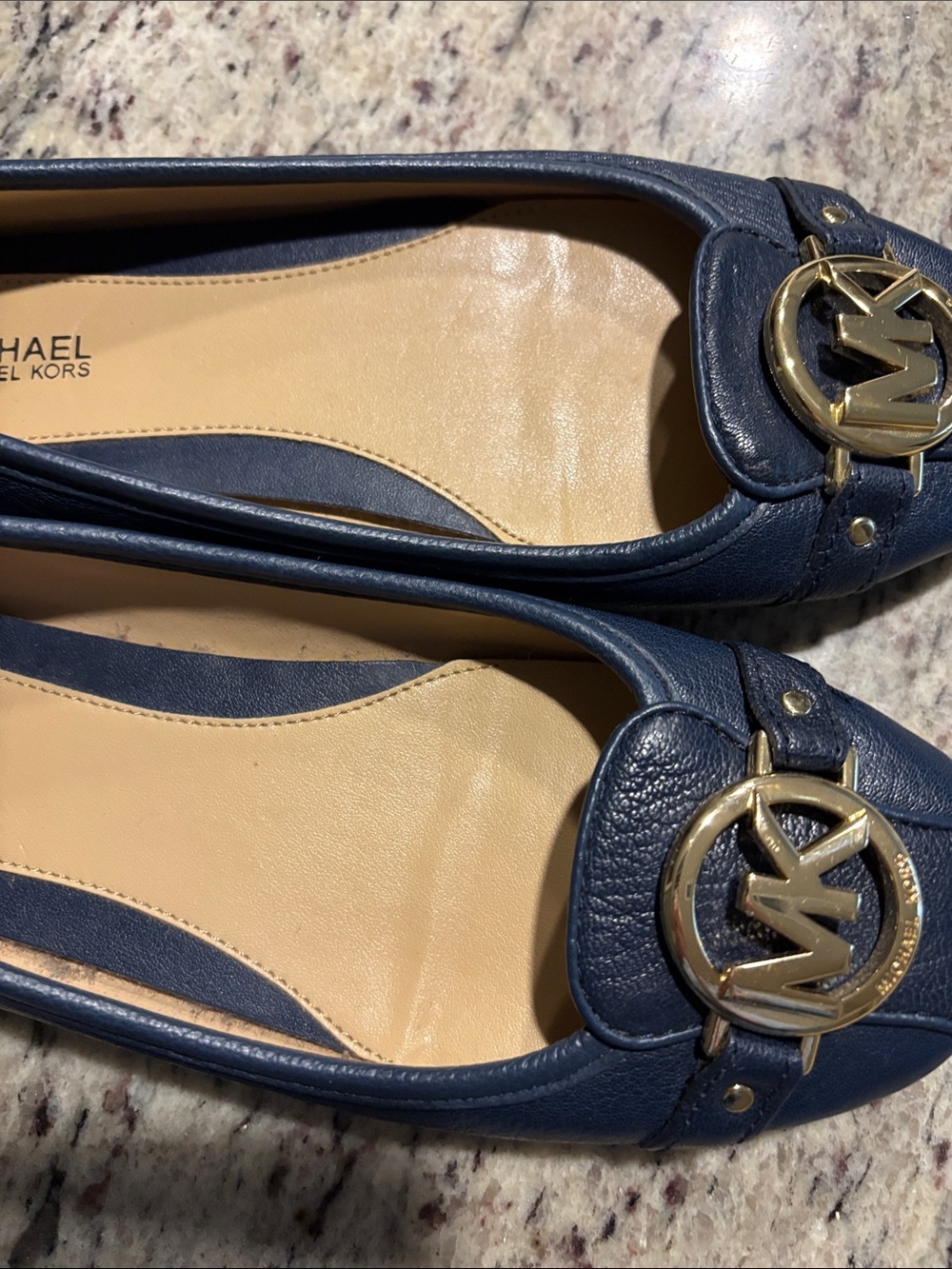 Michael Kors Navy Leather Logo Buckle Flats - Picture 11 of 15